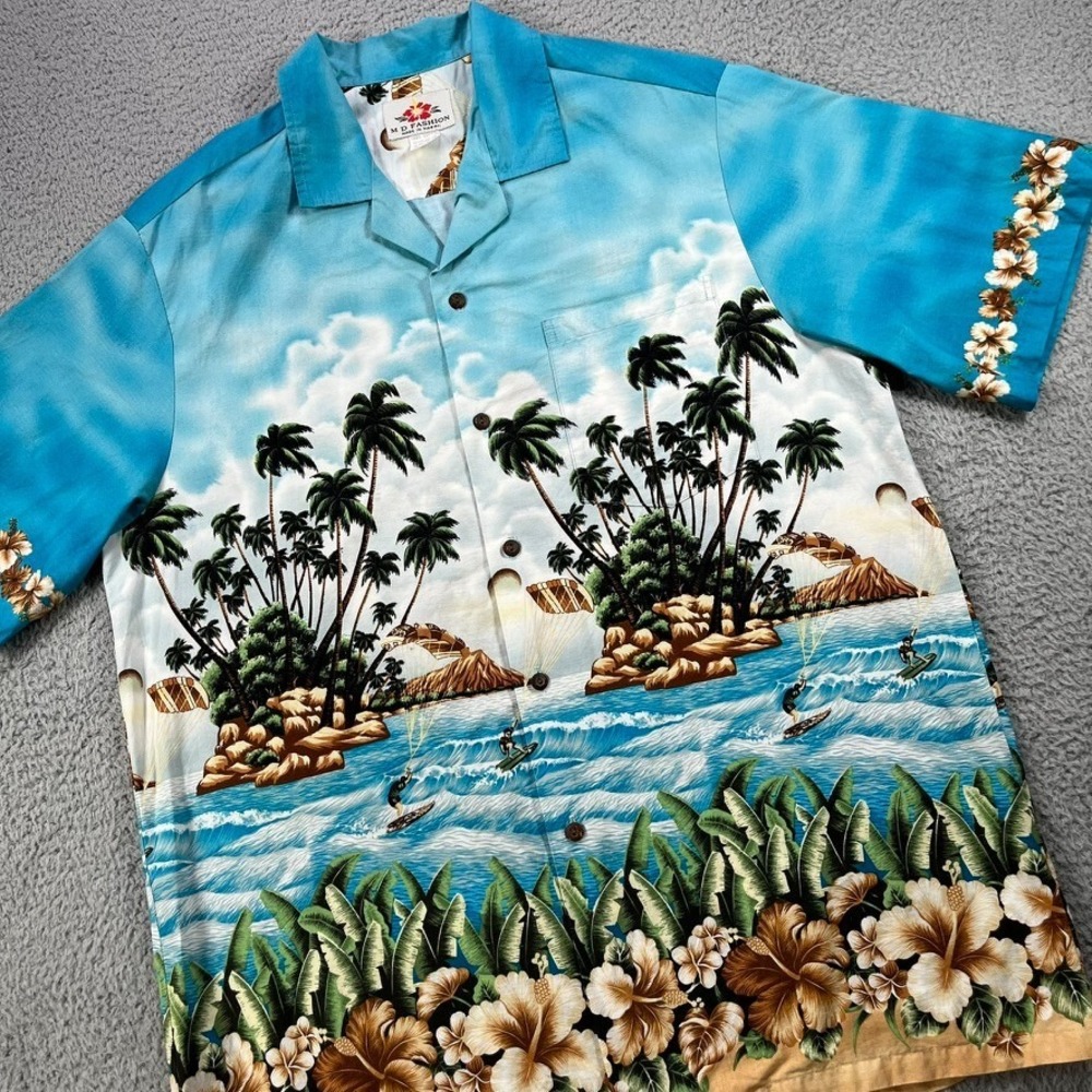 Vintage Hawaiian Shirt‎ Men XL Kitesurfing Windsurfing Graphic Print made in USA